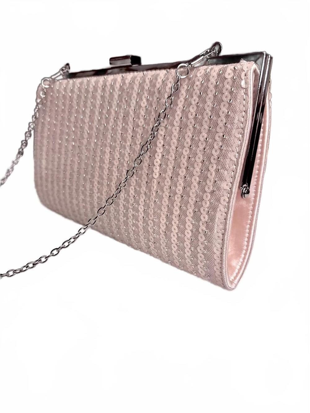 Estee & Lilly Hardshell Clutch  Shoulder Silver Rhinestone Handbag Chain Purse
